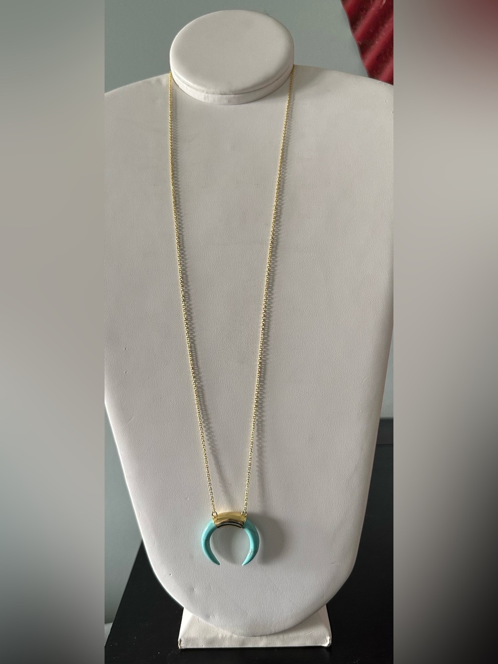 NWT Gorjana Gold Chain Turquoise Horn Crescent Pendant Necklace